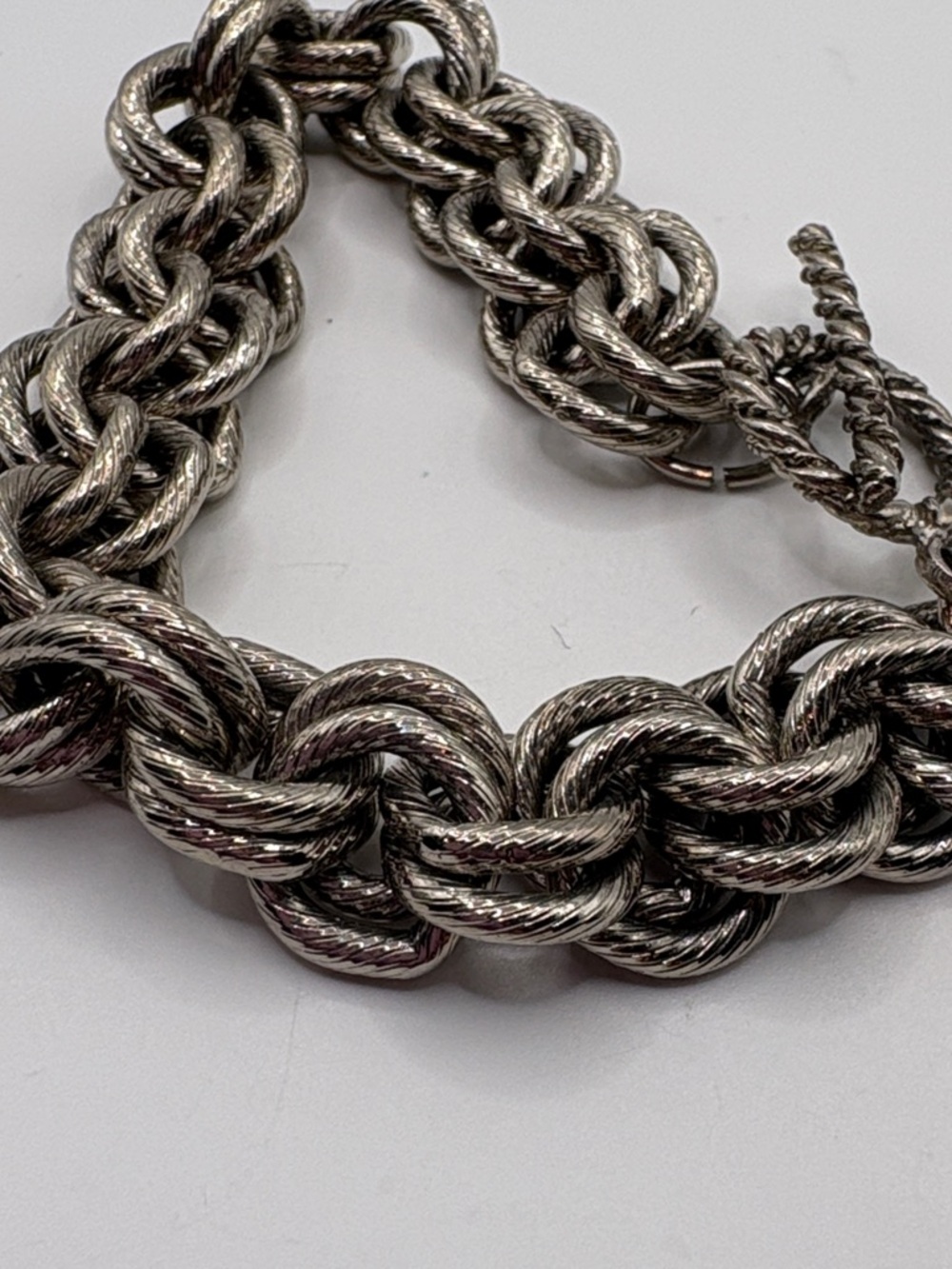 Silver-Tone Braided Link Bracelet  Bracelet 7.25” Vintage Toggle - Picture 5 of 5